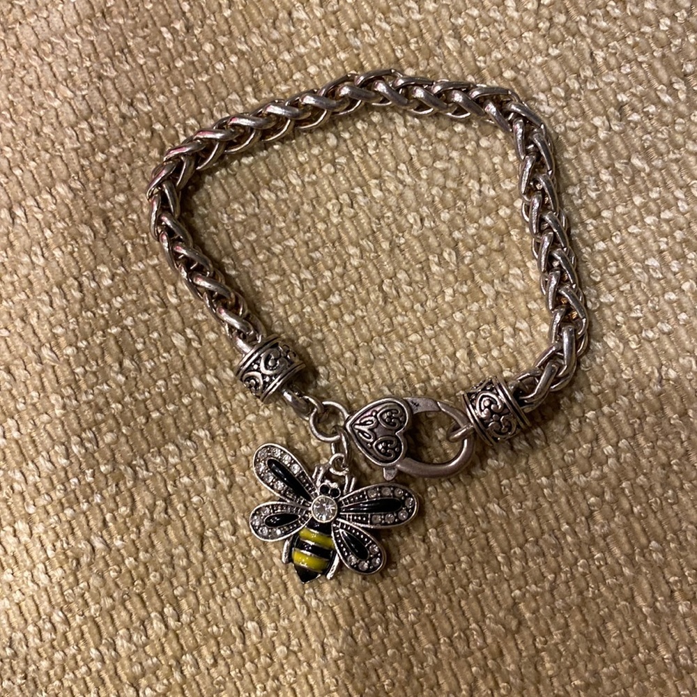 Bumble Bee Clear Crystals Black & Yellow Enamel Fashion Bracelet Jewelry